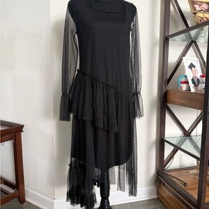 Liu Jo Black Asymmetrical Dress with Sheer Accents